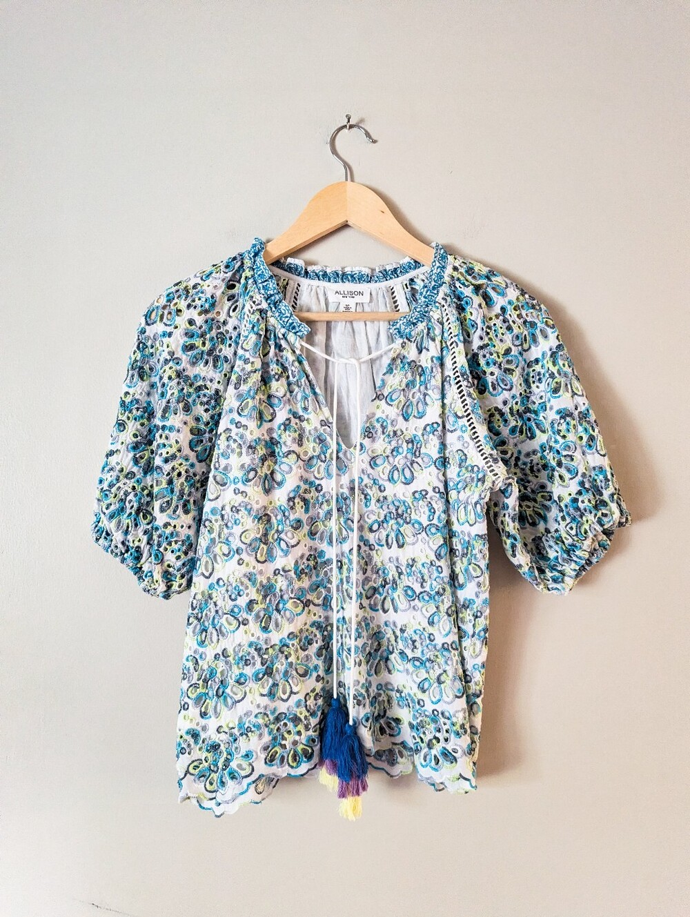 Allison New York Blue Paisley Eyelet Top